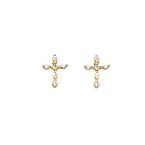 14k Yellow Gold Mini Cross Screw Back Stud Earrings